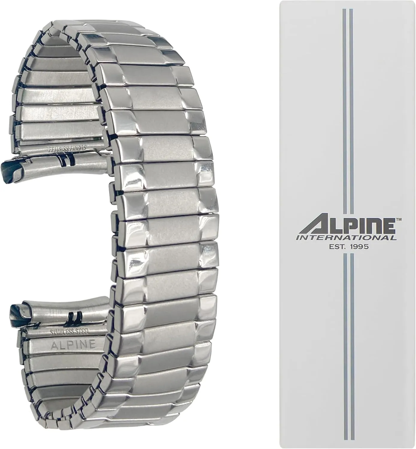 Alpine Stainless Steel Expansion Watch Band - Mens Stretch & Wrist Watch Band with Squeeze Ends - Flexible Replacement Watch Bands for Women & Men - Compatible with Regular & Smart Watch Strap