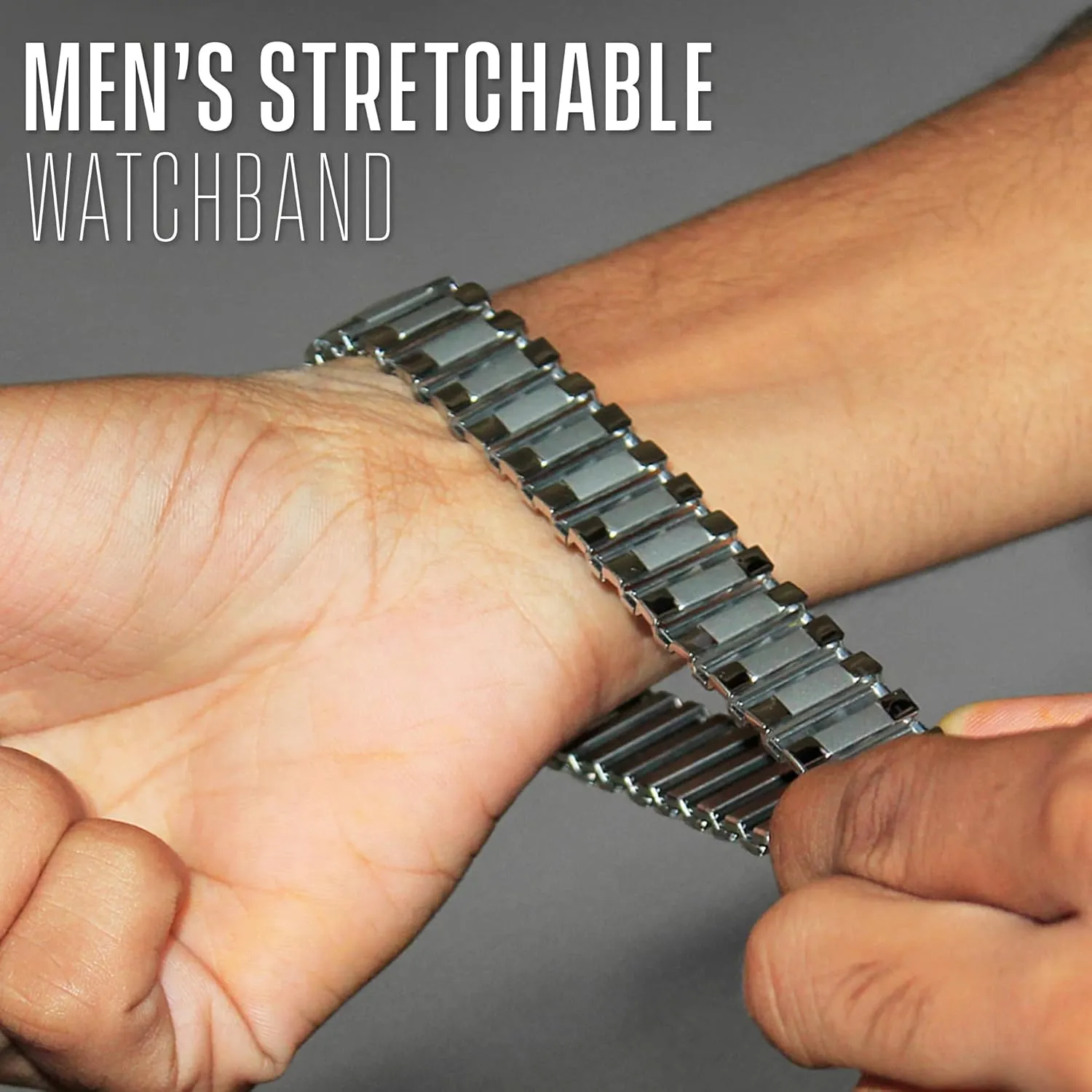 Alpine Stainless Steel Expansion Watch Band - Mens Stretch & Wrist Watch Band with Squeeze Ends - Flexible Replacement Watch Bands for Women & Men - Compatible with Regular & Smart Watch Strap