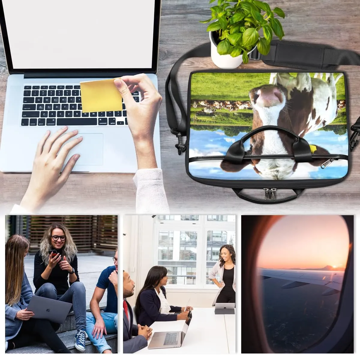 American Flag Wooden Laptop Shoulder Messenger Bag Waterproof Laptop Briefcase with Handle and Padded Strap Case Sleeve