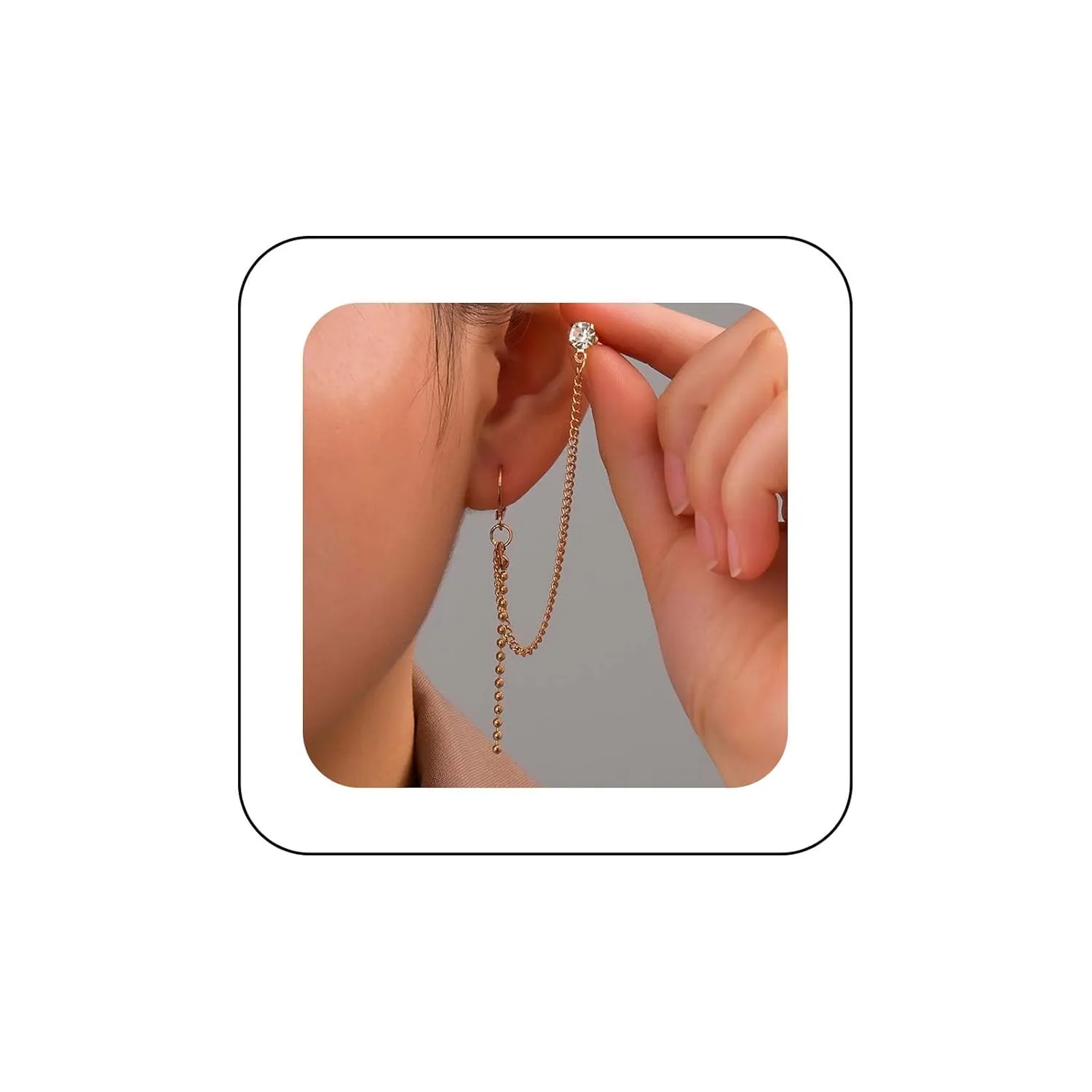 Andelaisi Boho Crystal Tassel Chain Earrings Vintage Cartilage Chain Drop Earrings Gold Chain Crawler Climber Earrings Sparkly CZ Cuff Wrap Earrings Jewelry for Women