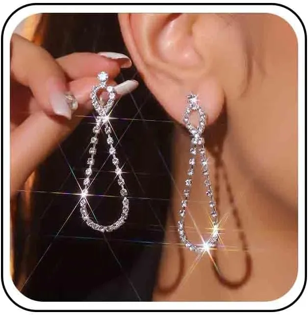 Andelaisi Boho Rhinestone Tassel Earrings Shiny Crystal Chain Earrings Vintage Crystal Cz Drop Earrings Cz Tassels Chain Earrings Wedding Crystal Chandeliers Dangle Earrings Jewelry for Women(Gold)