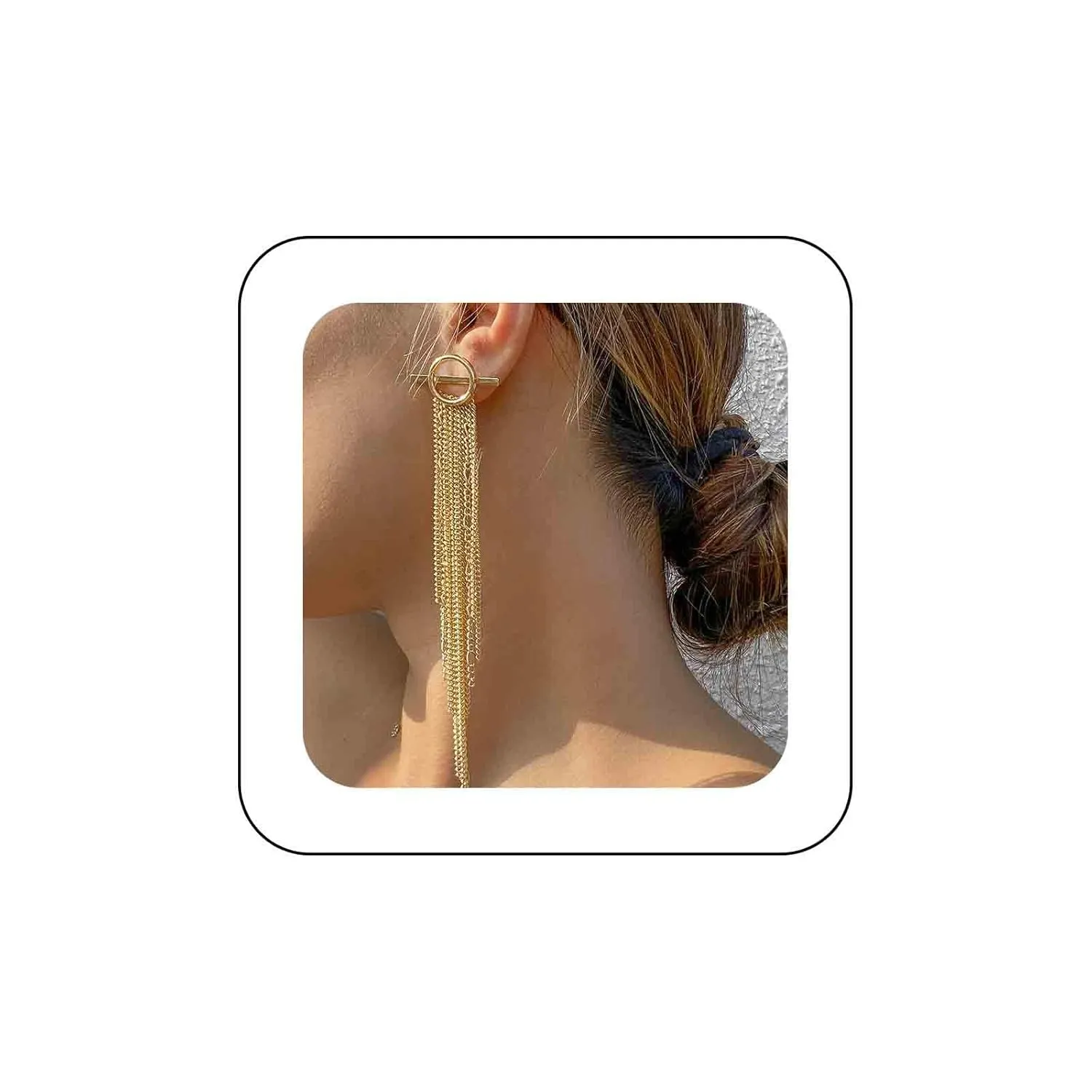 Andelaisi Punk Chain Tassel Earrings Gold Long Chain Drop Earrings Vintage Tassel Chain Dangle Earrings Geometric Circle Bar Earrings Jewelry for Wedding Party