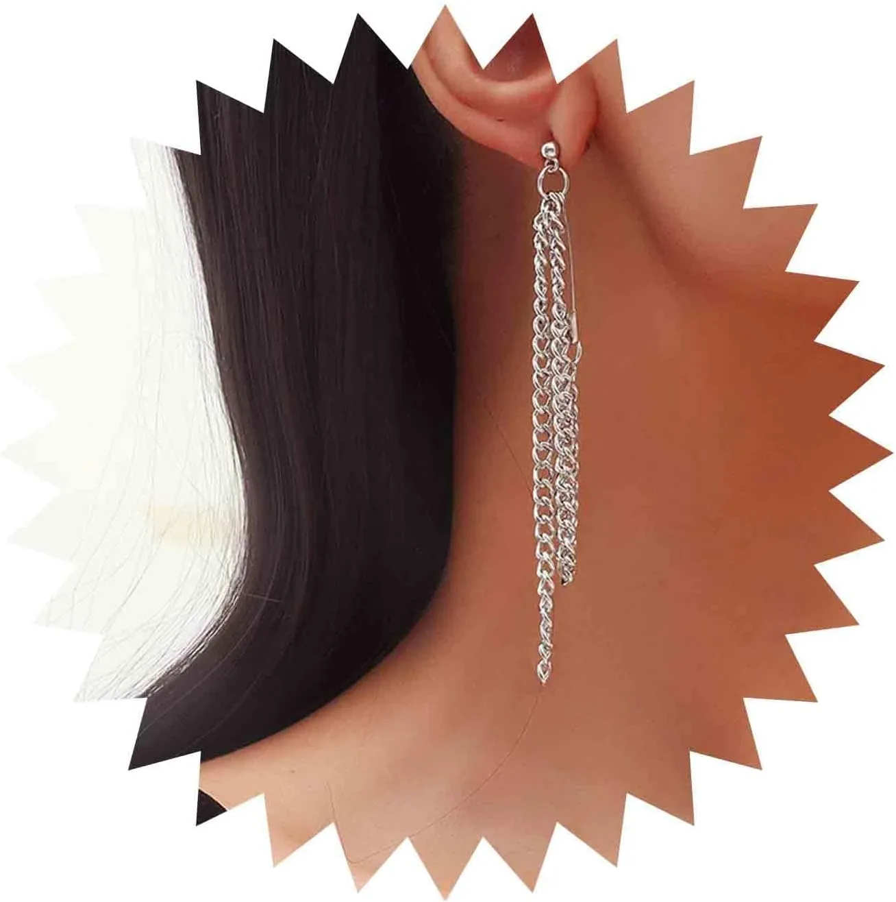Andelaisi Punk Safety Pin Drop Earrings Silver Safety Pin Tassel Earring Vintage Long Tassel Chain Dangle Earrings Gothic Safety Pin Earrings Jewelry for Women