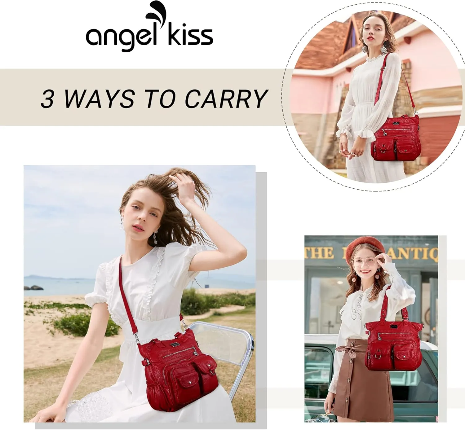 Angelkiss Purses Handbags for Women PU Tote Satchel Bags for Women Pockets Shoulder Bags