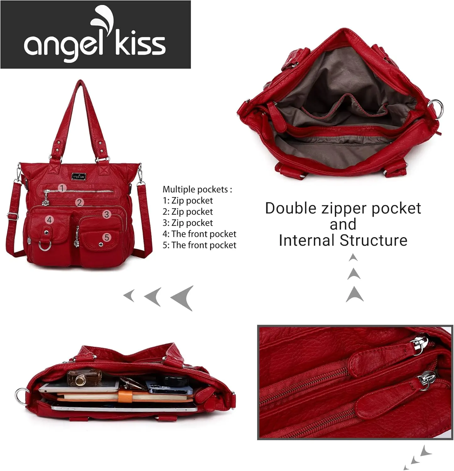 Angelkiss Purses Handbags for Women PU Tote Satchel Bags for Women Pockets Shoulder Bags