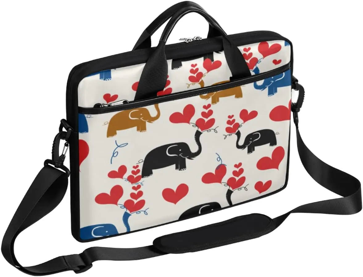 Animal Elephant Love Laptop Shoulder Messenger Bag Waterproof Laptop Briefcase with Handle and Padded Strap Case Sleeve for 13 13.3 14 15.6 Inch Laptop Case