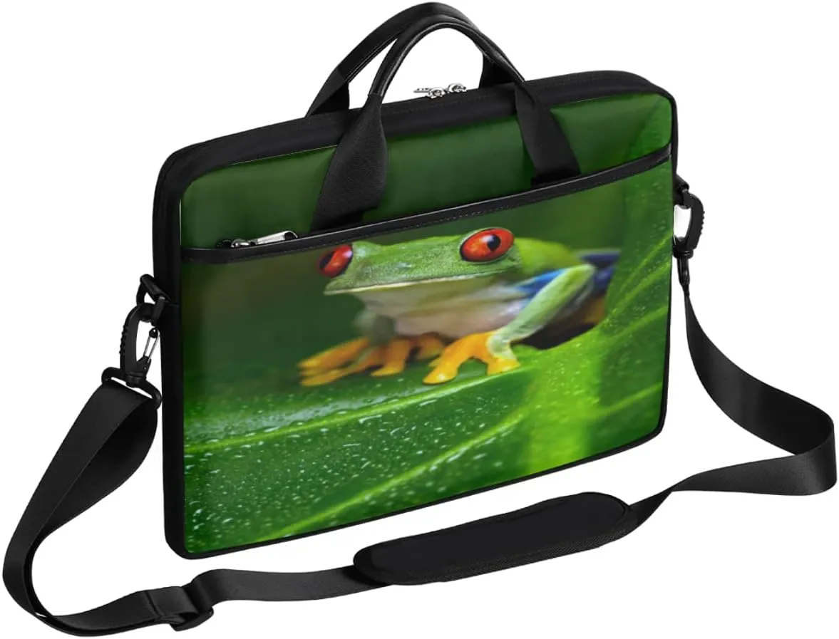 Animal Tree Frog Laptop Shoulder Messenger Bag Waterproof Laptop Briefcase with Handle and Padded Strap Case Sleeve for 13 13.3 14 15.6 Inch Laptop Case
