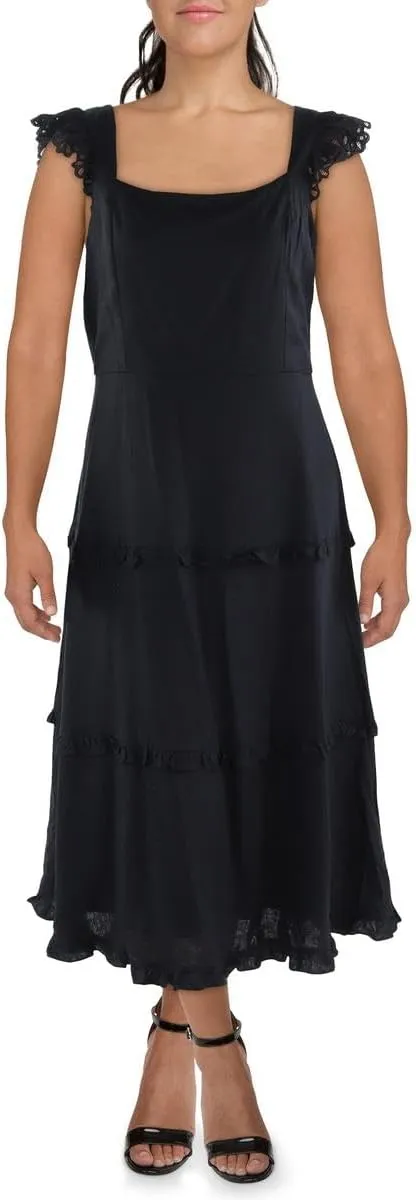 Anne Klein Womens Ruffled Cotton Maxi Dress
