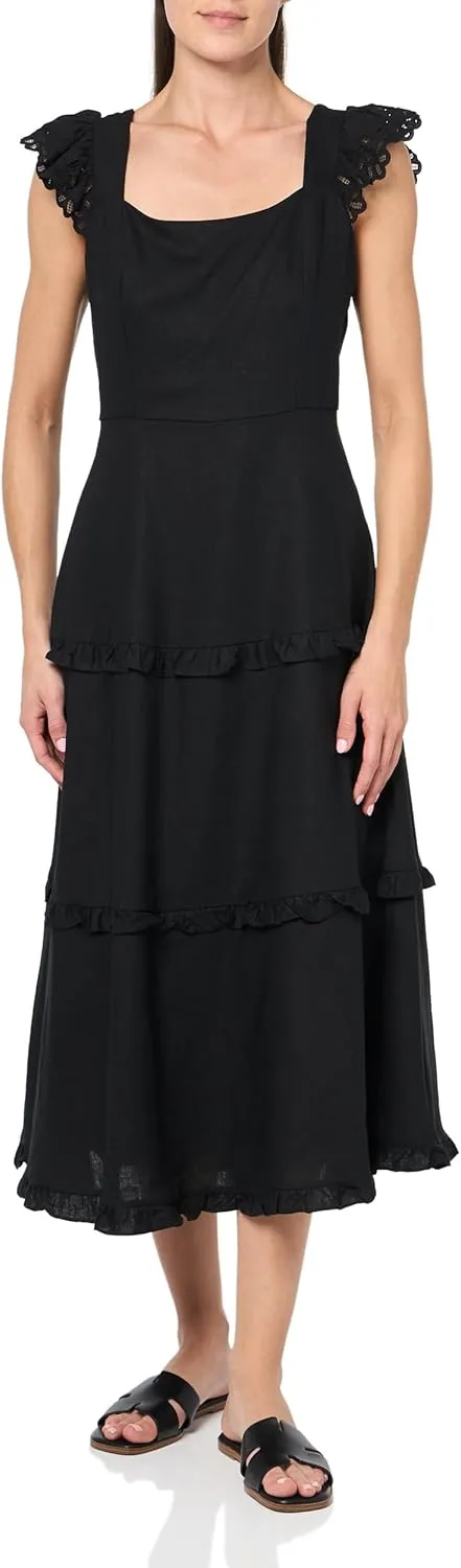Anne Klein Womens Ruffled Cotton Maxi Dress