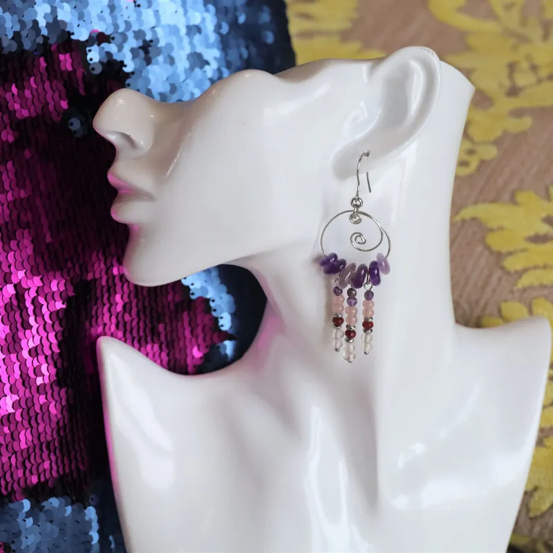 Anoush Rose Quartz & Amethyst Chandelier Earrings