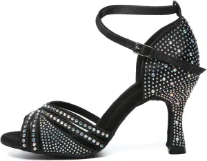 AOQUNFS Rhinestones Latin Dance Shoes Satin Ballroom Salsa Practice Performance Dance Shoes for Women