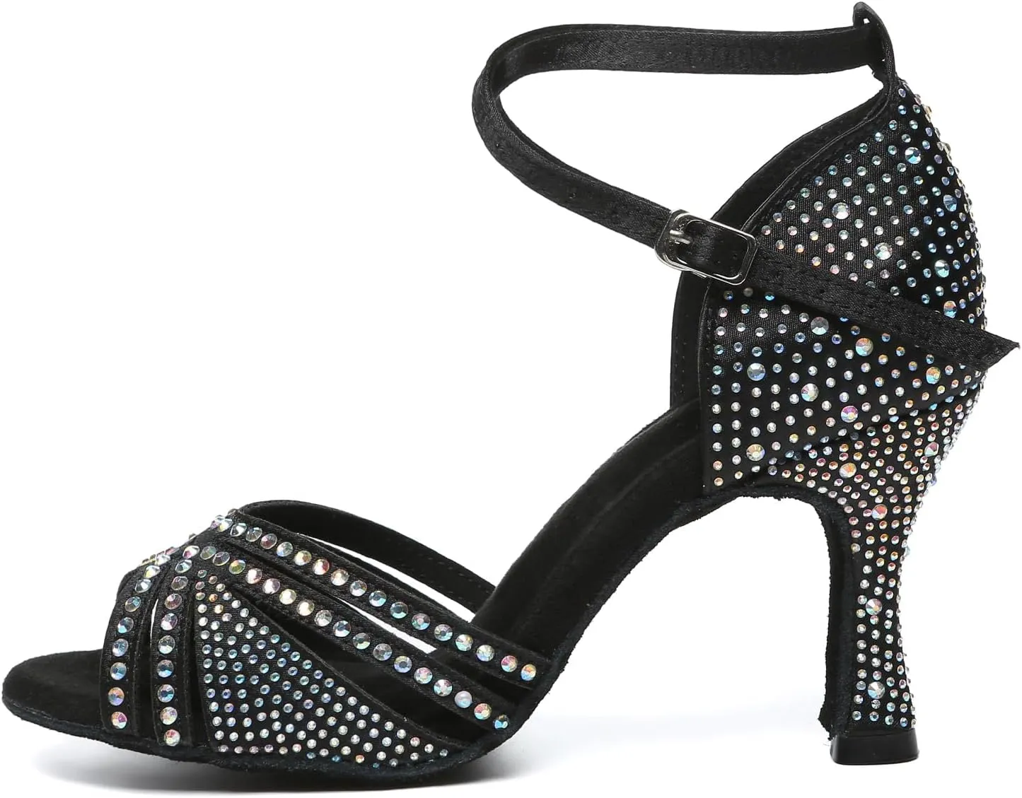 AOQUNFS Rhinestones Latin Dance Shoes Satin Ballroom Salsa Practice Performance Dance Shoes for Women
