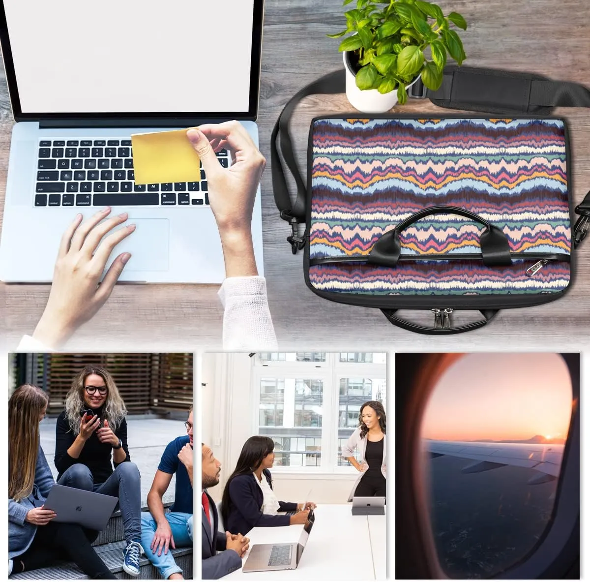 Avocado Pattern Laptop Shoulder Messenger Bag Waterproof Laptop Briefcase Handle Padded Strap