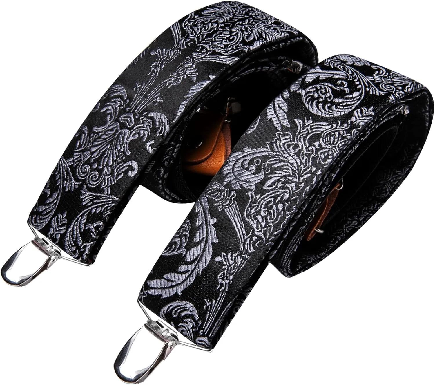 Barry.Wang Paisley Men Suspenders Set X Type Necktie Armband Tie Clip Formal Gatsby Costume Wedding Party Prom