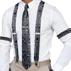 Barry.Wang Paisley Men Suspenders Set X Type Necktie Armband Tie Clip Formal Gatsby Costume Wedding Party Prom