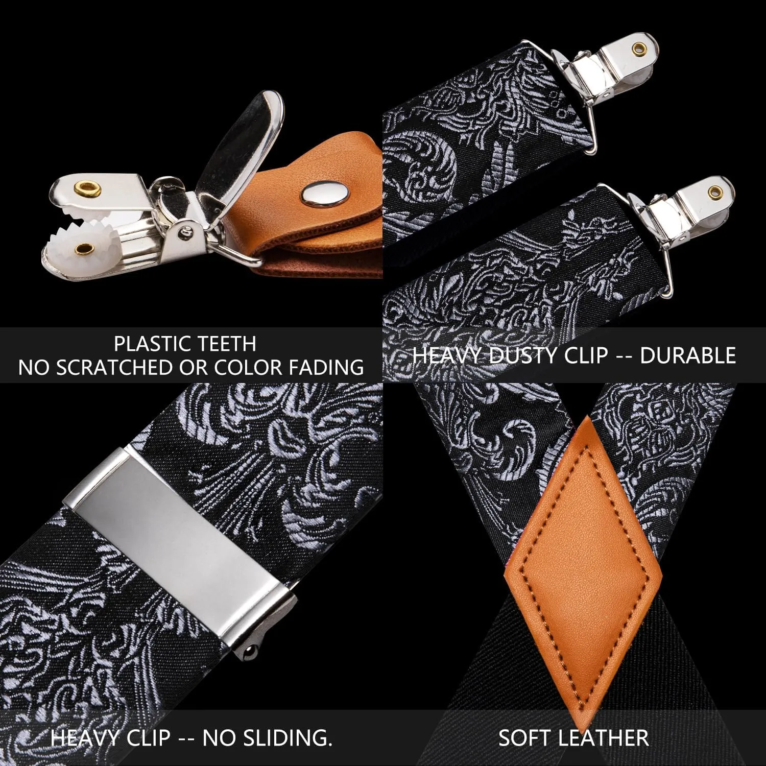 Barry.Wang Paisley Men Suspenders Set X Type Necktie Armband Tie Clip Formal Gatsby Costume Wedding Party Prom