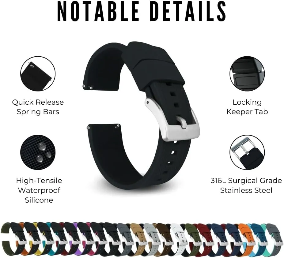 BARTON Elite Silicone Watch Bands - Quick Release - Choose Strap Color & Buckle Color (Stainless Steel, Black PVD or Gunmetal Grey) - 18mm, 20mm, 22mm & 24mm Watch Straps