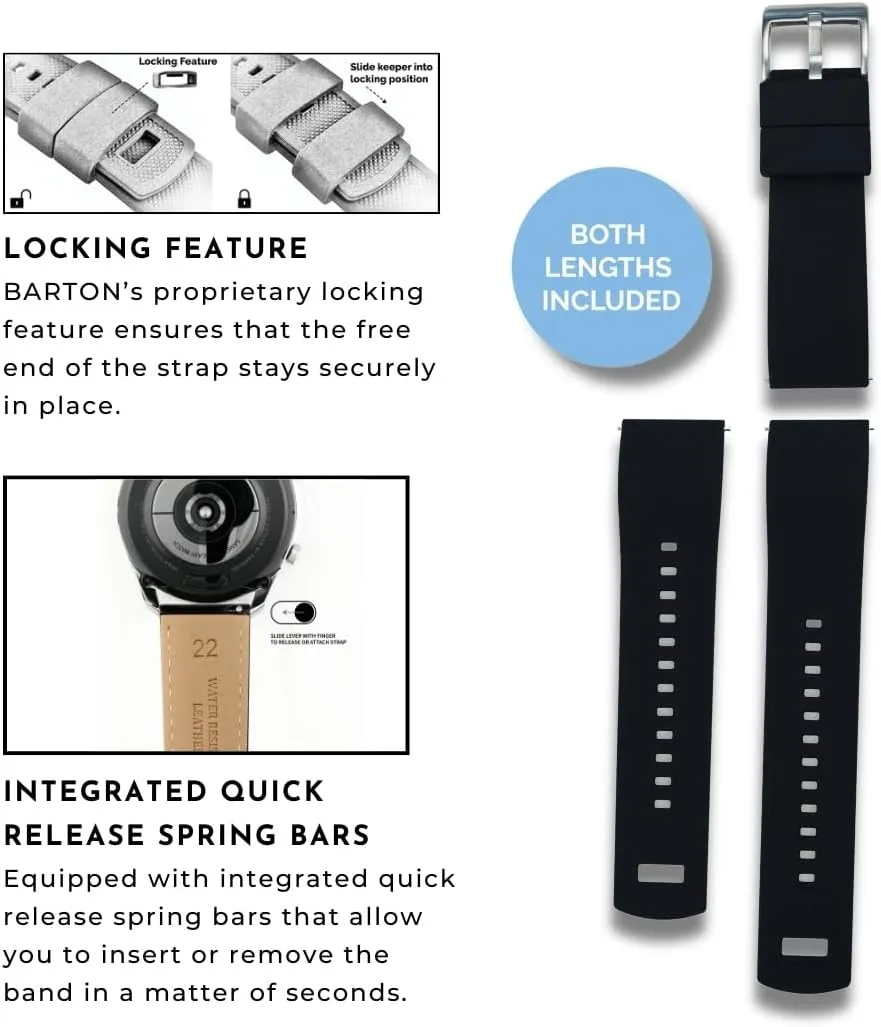 BARTON Elite Silicone Watch Bands - Quick Release - Choose Strap Color & Buckle Color (Stainless Steel, Black PVD or Gunmetal Grey) - 18mm, 20mm, 22mm & 24mm Watch Straps