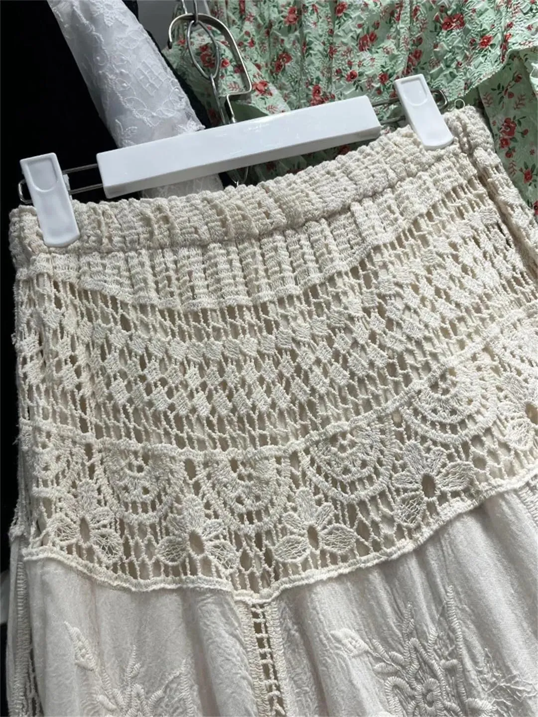 Beach Long Skirts for Women Hollow Out Sexy Mujer A-Line High Waist Skirts Female Summer Crochet Skirts