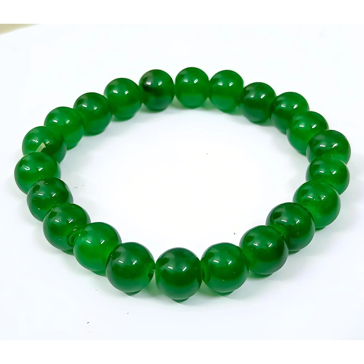 Beaded Stretch | Bracelet Handmade Glass Bracelet for Women Men Colorful Crystal Beads Bracelet Elastic Round Bead Bracelets Jewelry. (Dark Green)