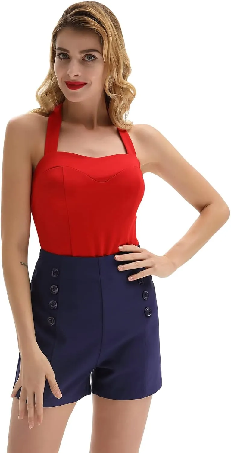 Belle Poque Women High Waist Stretch Sailor Pinup Shorts