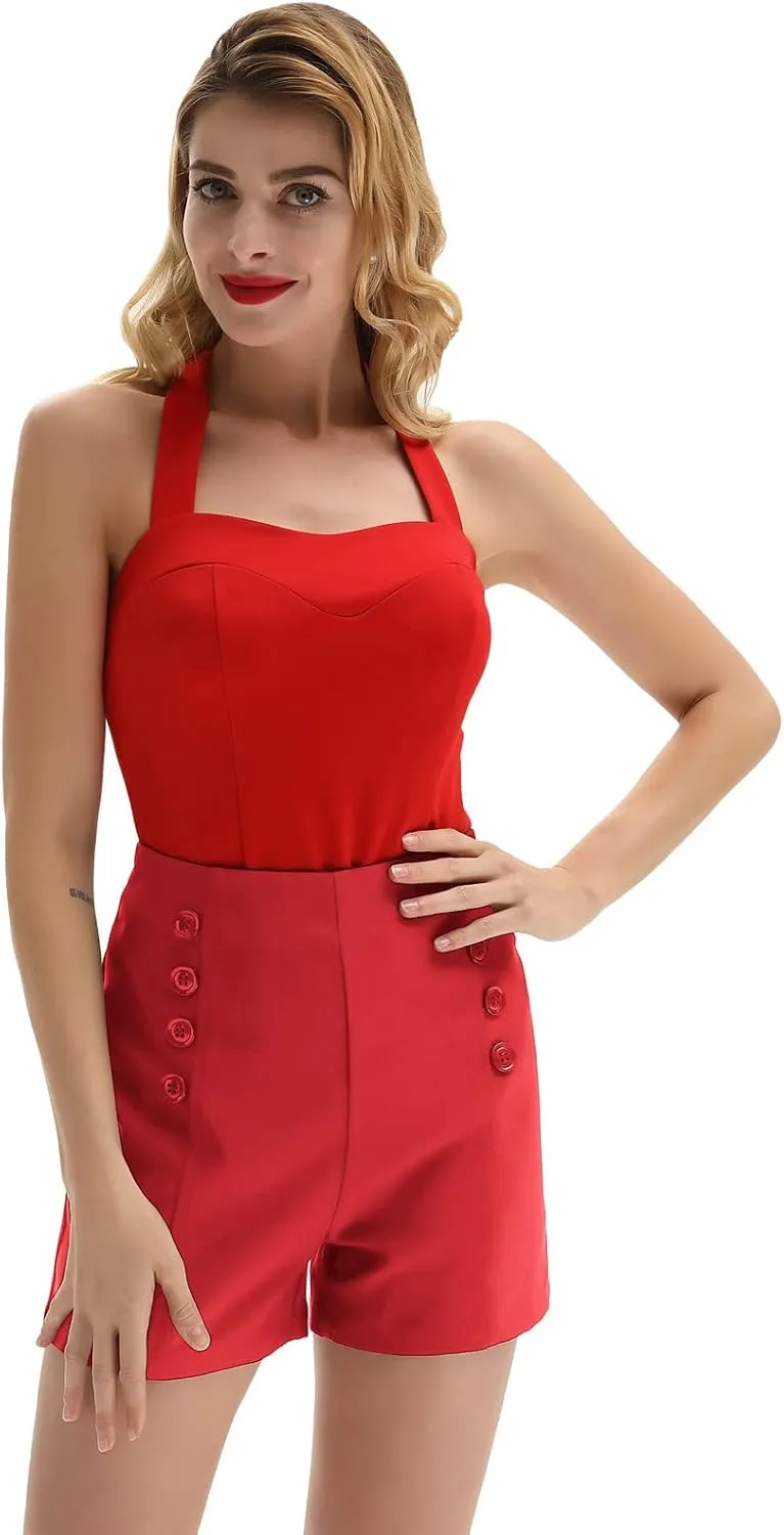 Belle Poque Women High Waist Stretch Sailor Pinup Shorts