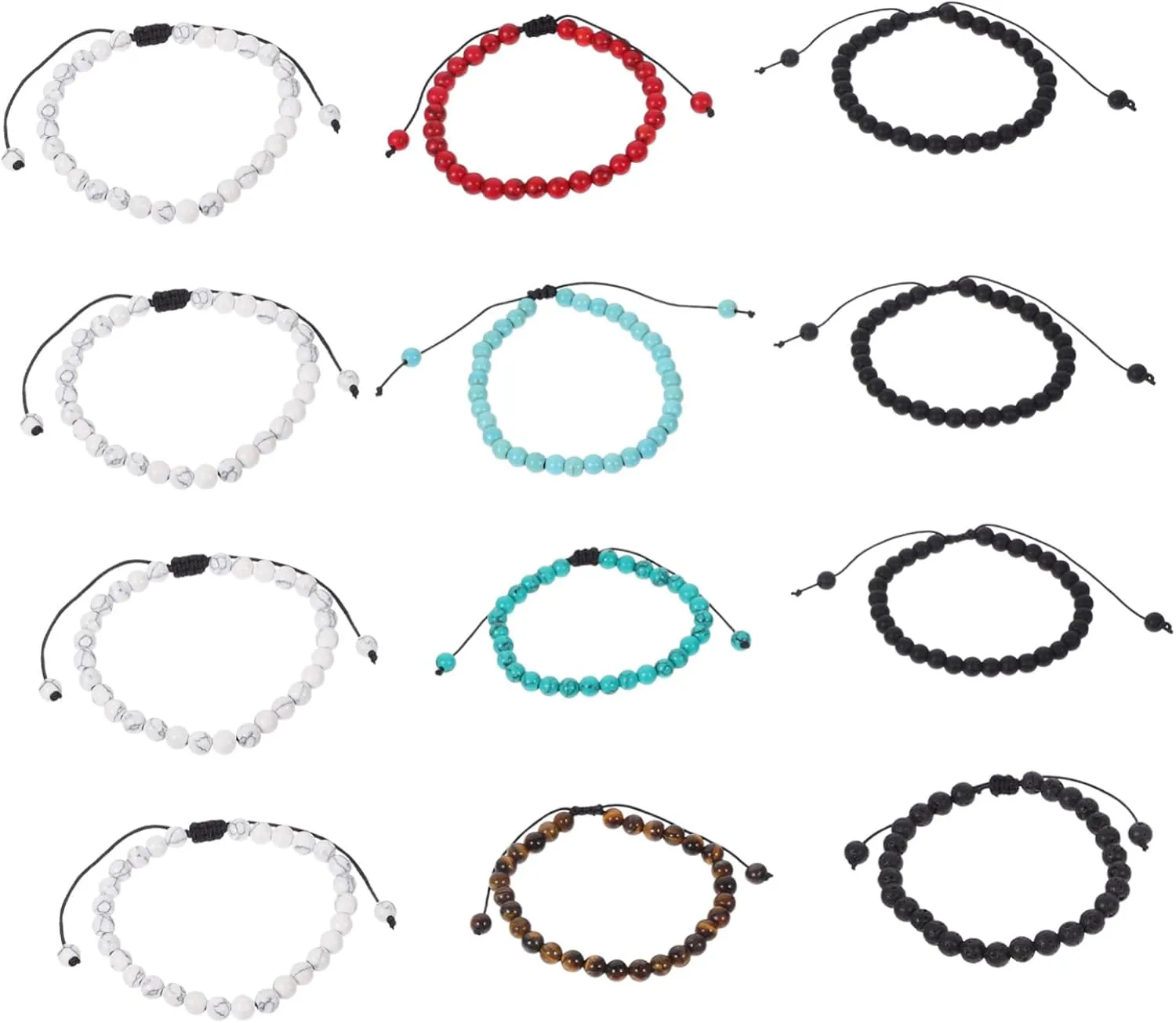 BESTYASH 12pcs Crystal Stone Handmade Bracelet Beaded Bracelet Black Agate Braided Cord for Workout Fashion Accessory