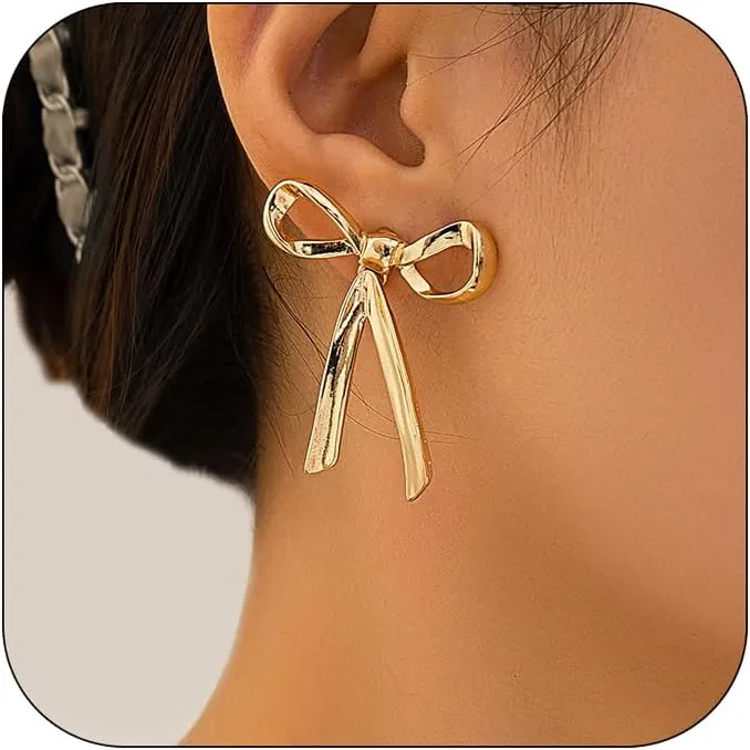 Bethynas Gold Silver Bow Drop Dangle Earrings for Women Ribbon Long Tassel Snake Chain Post Earrings Cute Bow Stud Earrings Jewelry Gifts
