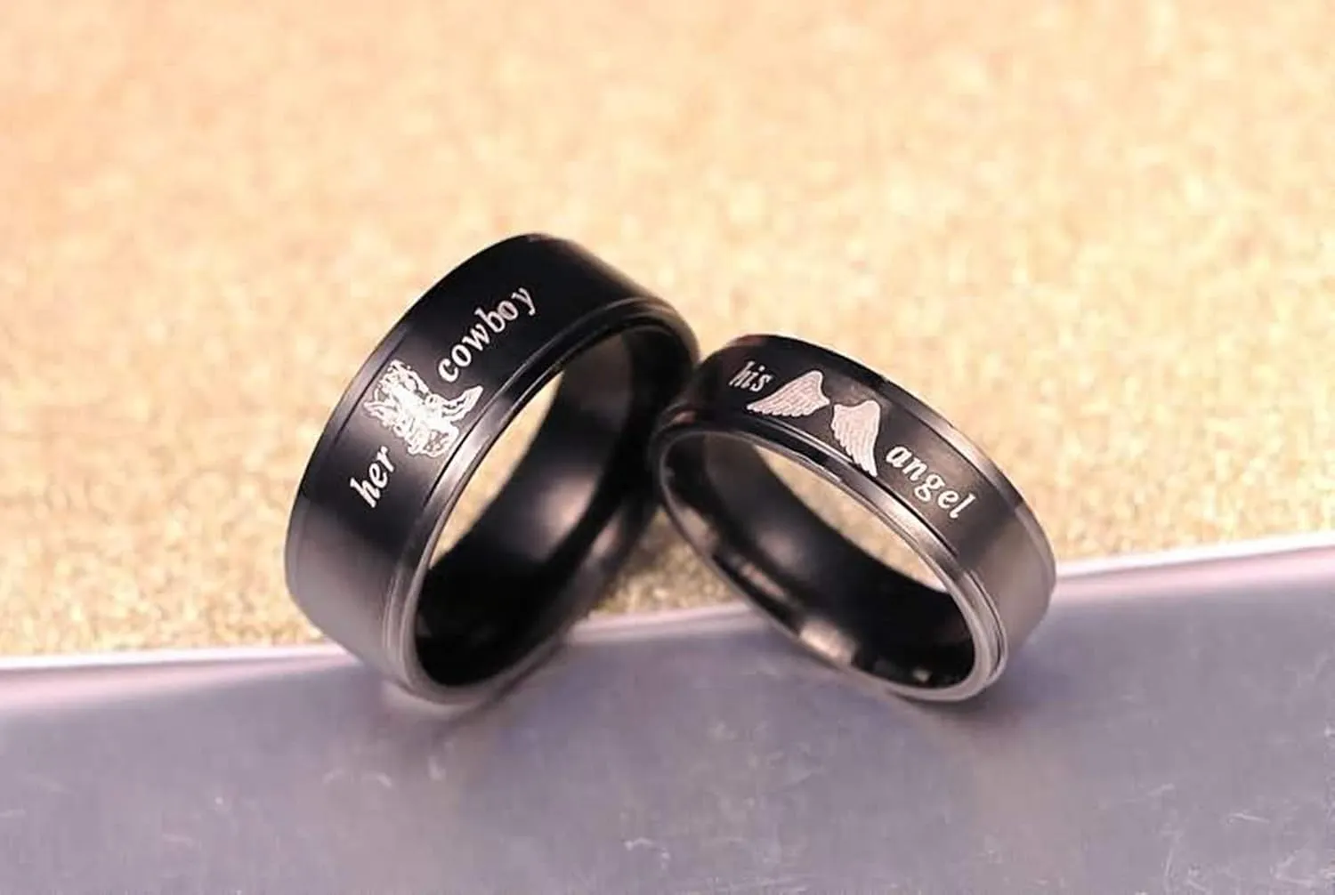 Beydodo Anniversary Ring Sets Stainless Steel Rings His and Hers Engraved Her Cowboy and His Angel Size 5-13