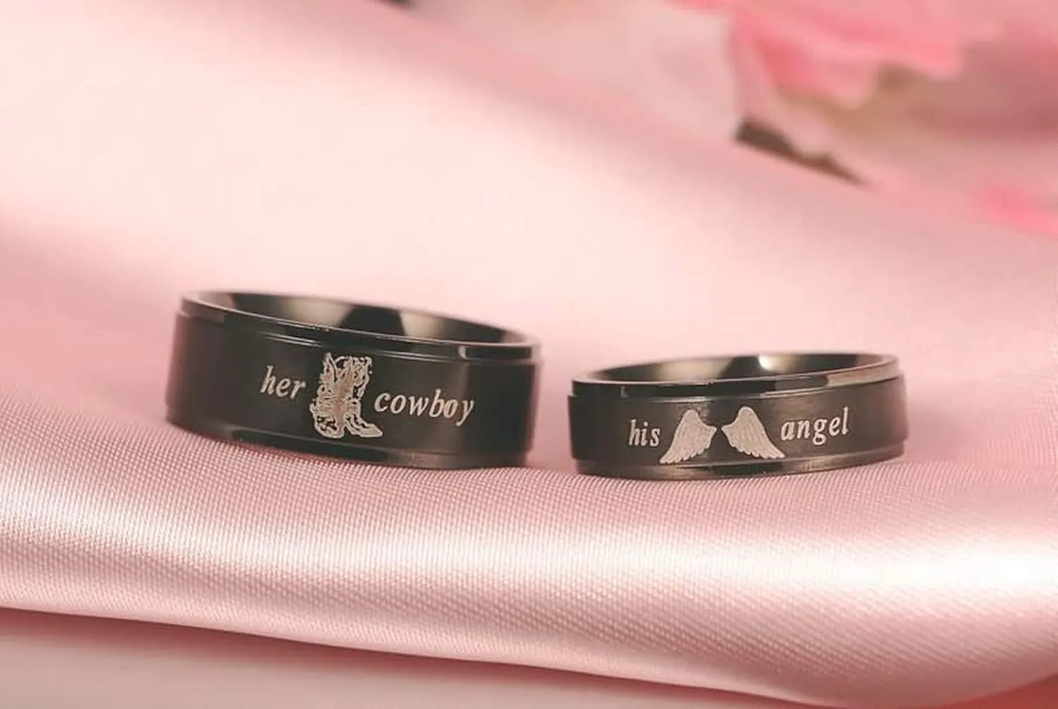 Beydodo Anniversary Ring Sets Stainless Steel Rings His and Hers Engraved Her Cowboy and His Angel Size 5-13