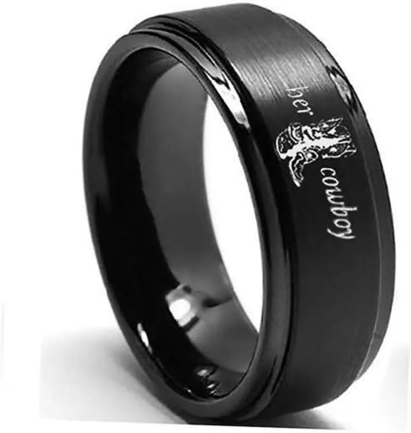 Beydodo Anniversary Ring Sets Stainless Steel Rings His and Hers Engraved Her Cowboy and His Angel Size 5-13