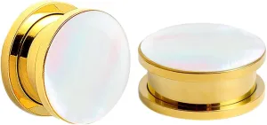 Beydodo Stainless Steel Gauges Earrings, Plugs and Tunnels for Women Single Flare Gold Round with Shell
