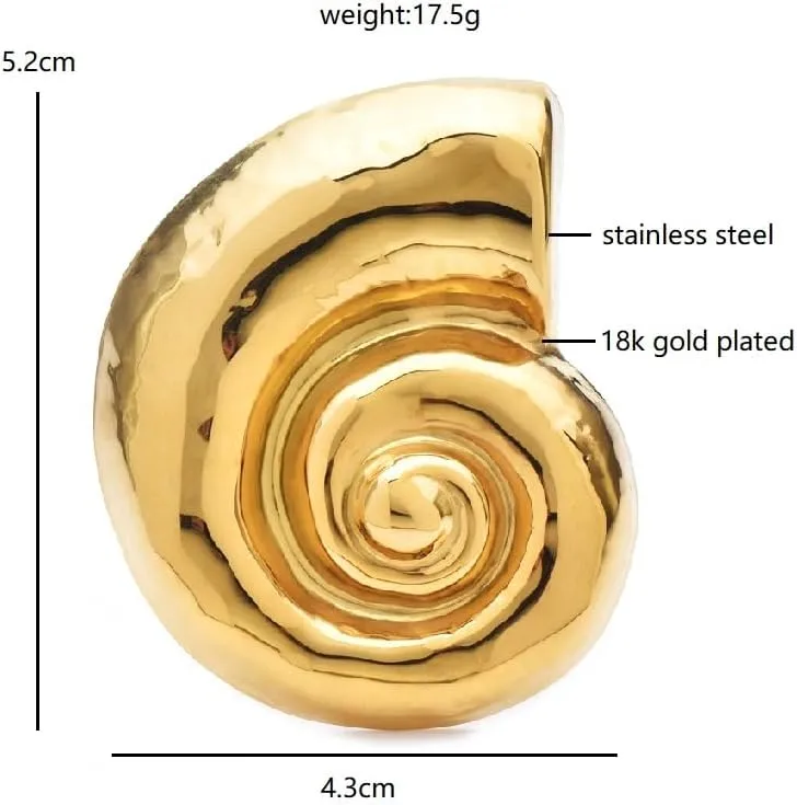 Big Stainless Steel Shell Brooches For Women Snail Shell Metal Brooch Lapel Pin