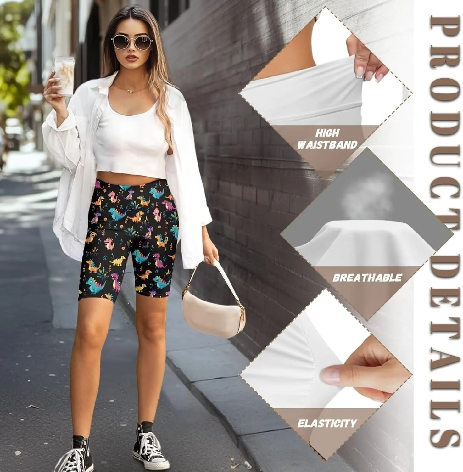 Biker Shorts Women Tummy Control 8" High Waist Yoga Shorts Stylish Running Workout Leggings