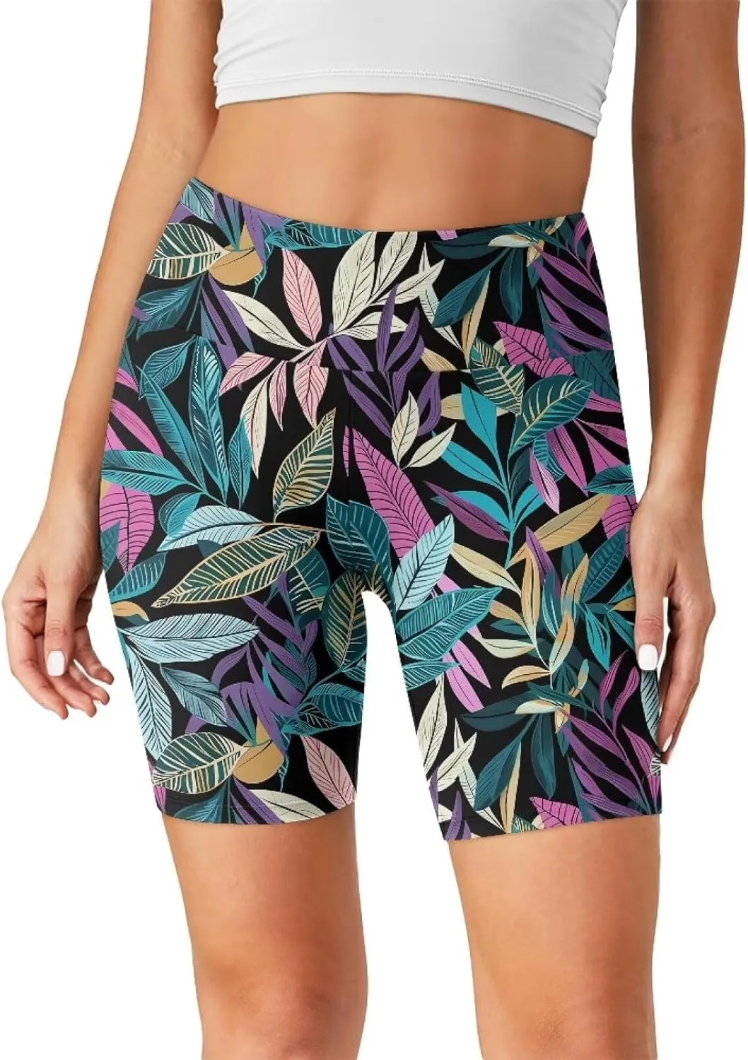 Biker Shorts Women Tummy Control 8" High Waist Yoga Shorts Stylish Running Workout Leggings