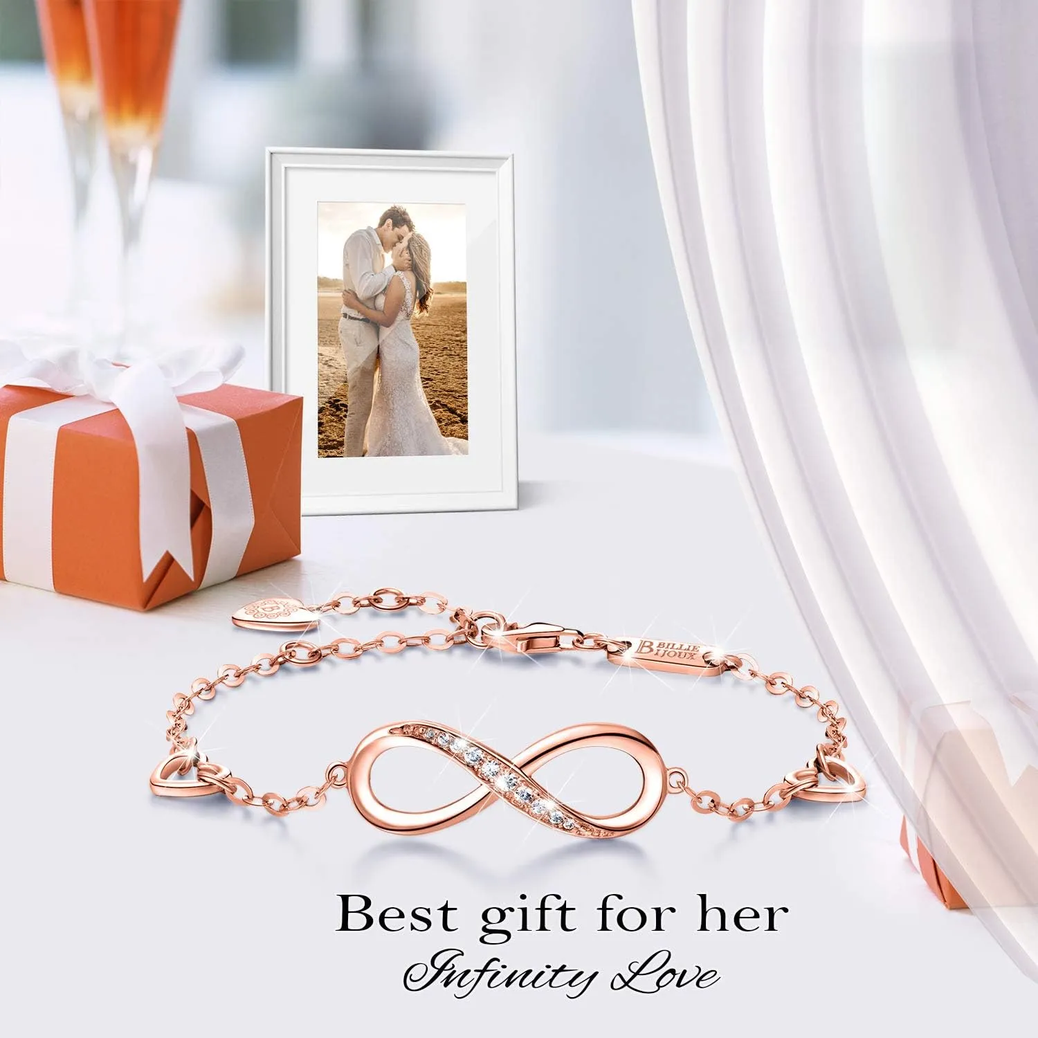 Billie Bijoux Womens 925 Sterling Silver Bracelets Infinity Endless Love Symbol Charm Adjustable Bracelet Gifts for Wife Women