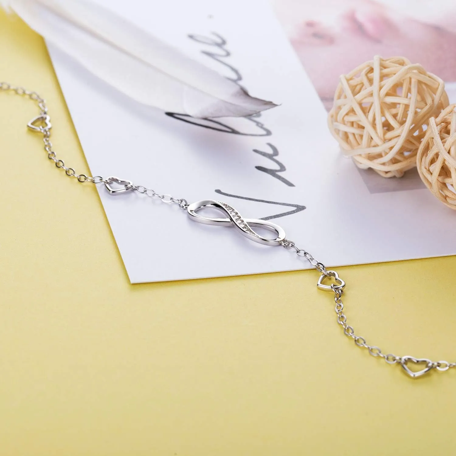 Billie Bijoux Womens 925 Sterling Silver Infinity Anklet Bracelet Endless Love Symbol Charm Adjustable Large Bracelet Gifts for Women