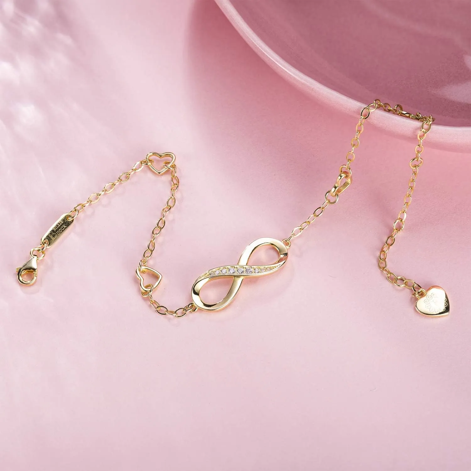 Billie Bijoux Womens 925 Sterling Silver Infinity Anklet Bracelet Endless Love Symbol Charm Adjustable Large Bracelet Gifts for Women
