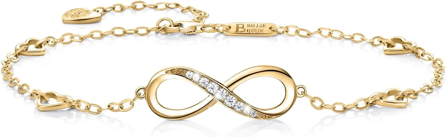 Billie Bijoux Womens 925 Sterling Silver Infinity Anklet Bracelet Endless Love Symbol Charm Adjustable Large Bracelet Gifts for Women