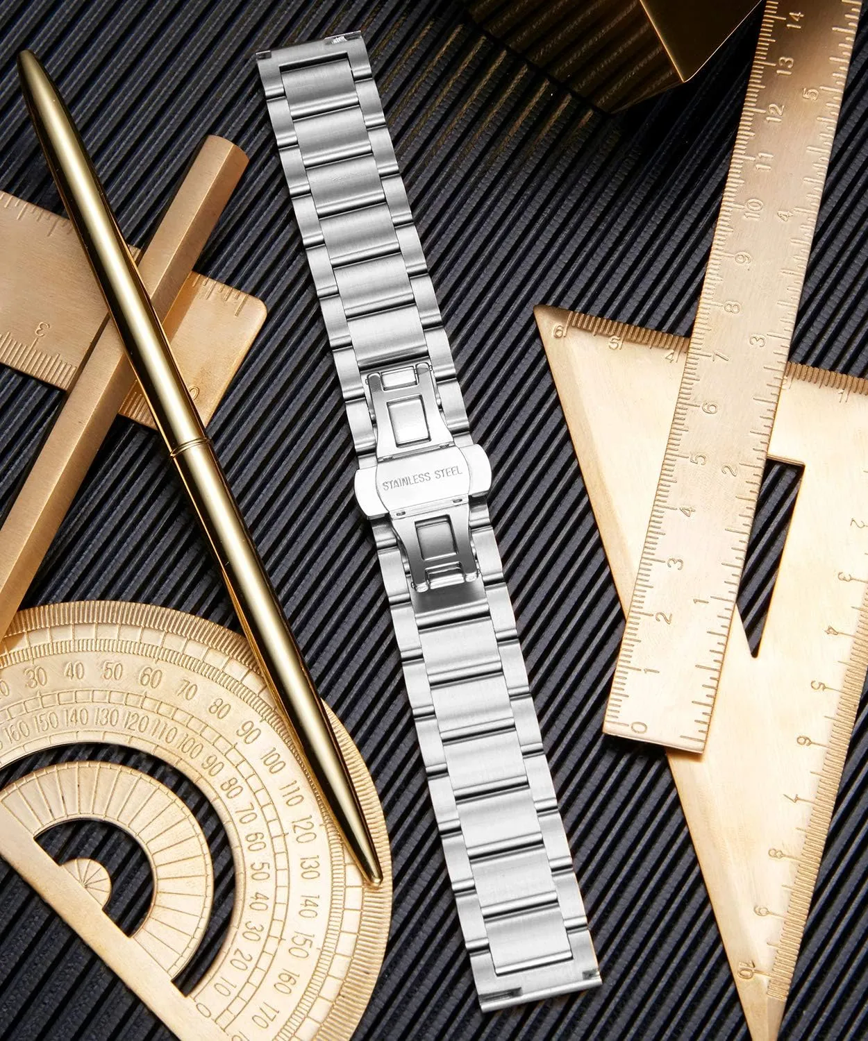 BINLUN Thick Stainless Steel Watch Band Metal Heavy Polished Matte Brushed Finish Watch Strap Replacement for Men Women 16mm/18mm/20mm/21mm/22mm/23mm/24mm/26mm(Polished Silver and Black,22mm)