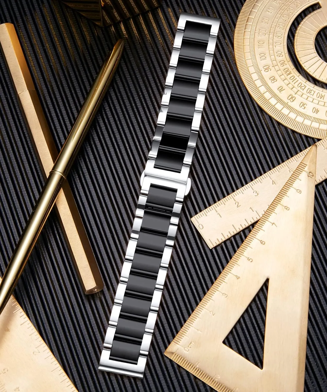 BINLUN Thick Stainless Steel Watch Band Metal Heavy Polished Matte Brushed Finish Watch Strap Replacement for Men Women 16mm/18mm/20mm/21mm/22mm/23mm/24mm/26mm(Polished Silver and Black,22mm)