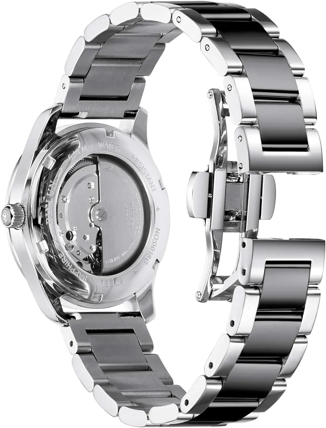 BINLUN Thick Stainless Steel Watch Band Metal Heavy Polished Matte Brushed Finish Watch Strap Replacement for Men Women 16mm/18mm/20mm/21mm/22mm/23mm/24mm/26mm(Polished Silver and Black,22mm)
