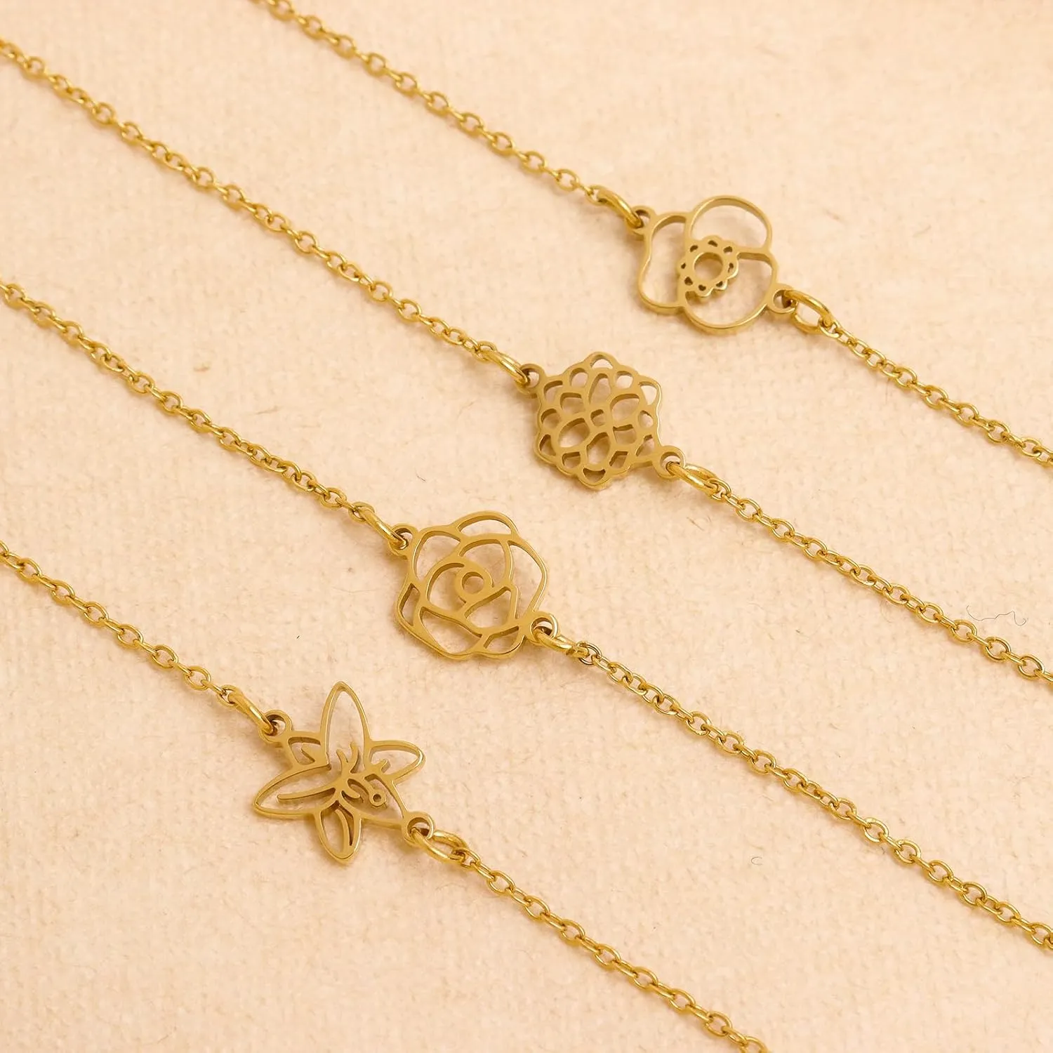 Birth Flower Gold Bracelets for Women, Statement Adjustable Stackable Birthday Chain Bracelet Outfit Accessories Jewelry Gift.