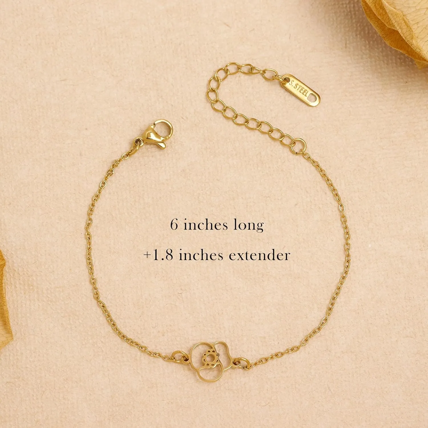 Birth Flower Gold Bracelets for Women, Statement Adjustable Stackable Birthday Chain Bracelet Outfit Accessories Jewelry Gift.