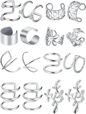 Blulu 8 Pairs Ear Cuffs Earrings Cuff Non Piercing Stainless Steel Clip on Cartilage Earrings for Men Women, 8 Various Styles