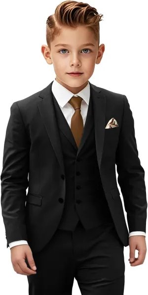 Boys Suit 3 Piece Slim Fit Suit for Kids Toddler Formal Wedding Ring Bearer Outfit Blazer Vest Pants Set