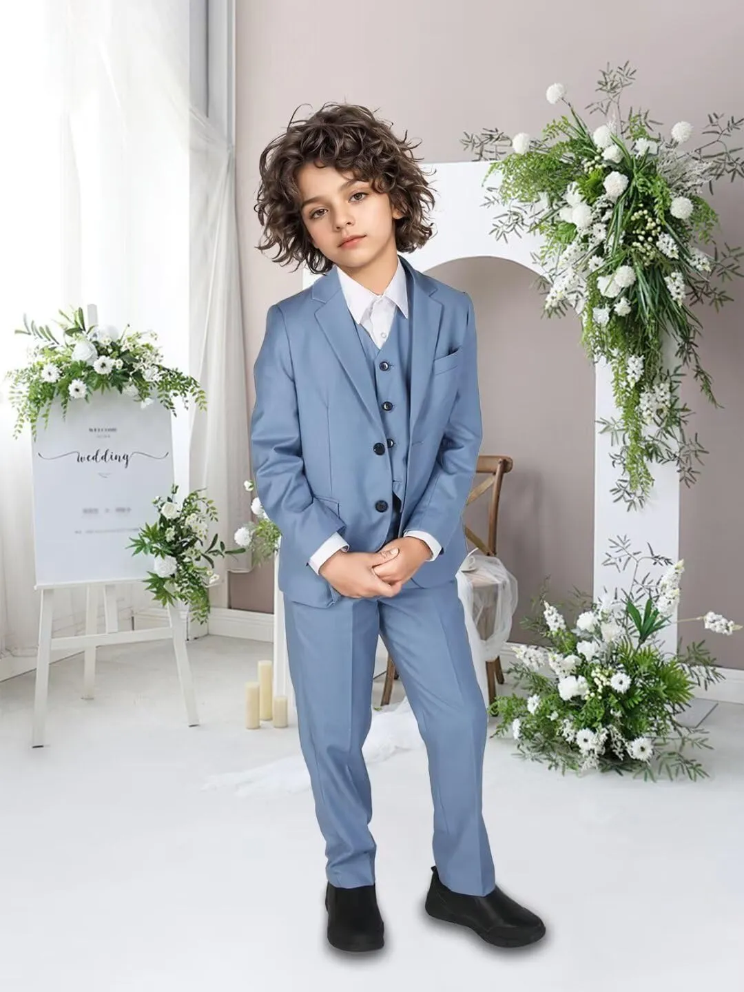 Boys Suit 3 Piece Slim Fit Suit for Kids Toddler Formal Wedding Ring Bearer Outfit Blazer Vest Pants Set