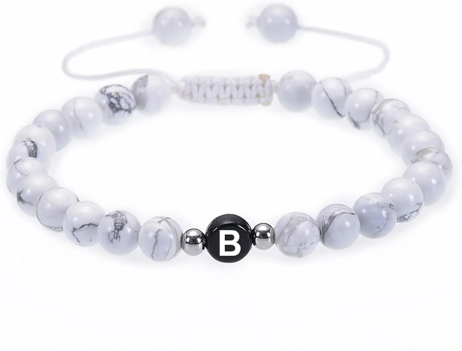 Braided Bracelets for Men, White Crystal Bead Bracelet Magnesite Adjustable Beads with Letter A Metal Nature Stone for Women Anniversary Jewelry
