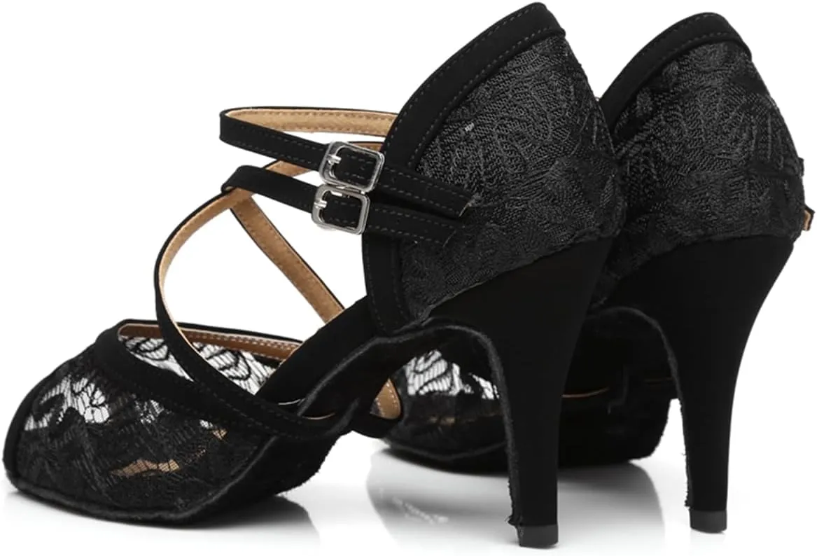 Breathable Lace Mesh Ballroom Dance Shoes for Women Salsa Latin Tango Wedding Party
