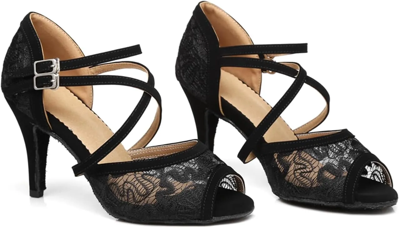 Breathable Lace Mesh Ballroom Dance Shoes for Women Salsa Latin Tango Wedding Party